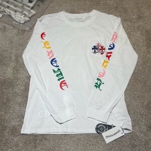 Chrome Hearts White Long Sleeve Tee with Multicolor Graphics